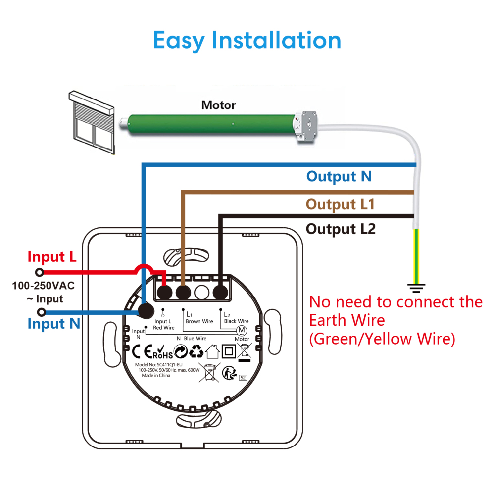 LoraTap RF Shutter Switch & Remote Kit, Physical Buttons, 600W, No WiFi for Electric Roller Shutters and Blinds