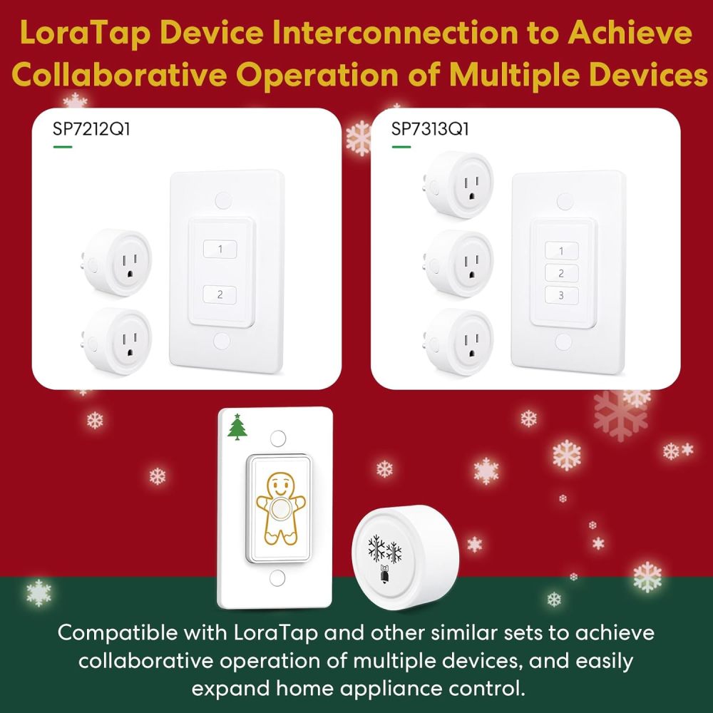 LoraTap Remote Control Outlet & Wireless Wall Switch, 100ft Indoor Range, One-Touch Control for Holiday Lights & Small Appliances, No Wiring Required