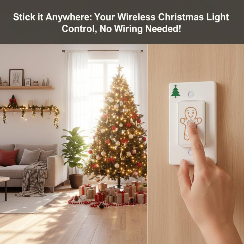LoraTap Remote Control Outlet & Wireless Wall Switch, 100ft Indoor Range, One-Touch Control for Holiday Lights & Small Appliances, No Wiring Required