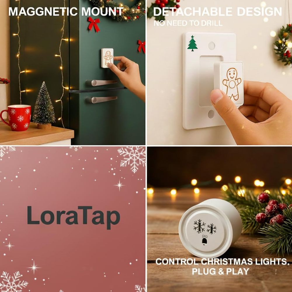 LoraTap Remote Control Outlet & Wireless Wall Switch, 100ft Indoor Range, One-Touch Control for Holiday Lights & Small Appliances, No Wiring Required