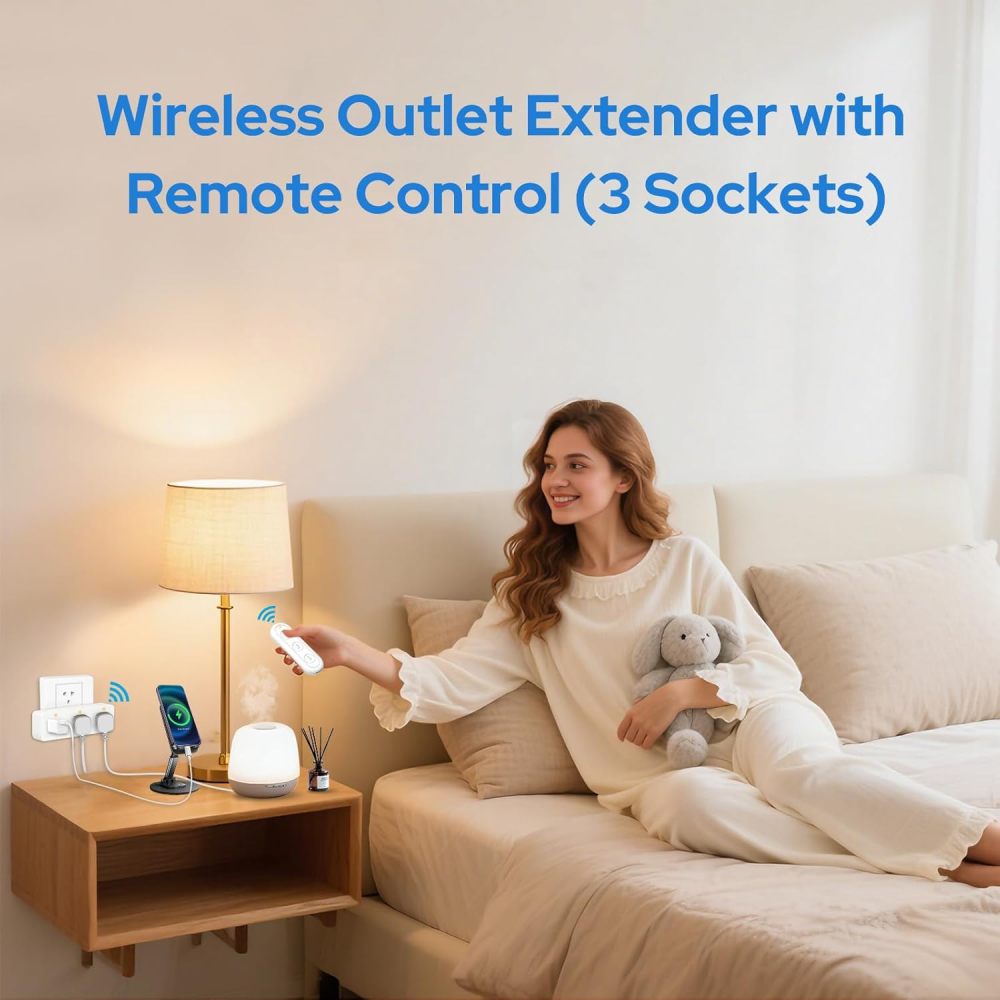 LoraTap Wireless Remote Control Outlet Extender, 3 Independent Outlets 15A/1875W Power Strip, No Interference No Wiring No WiFi, 100ft Long Range