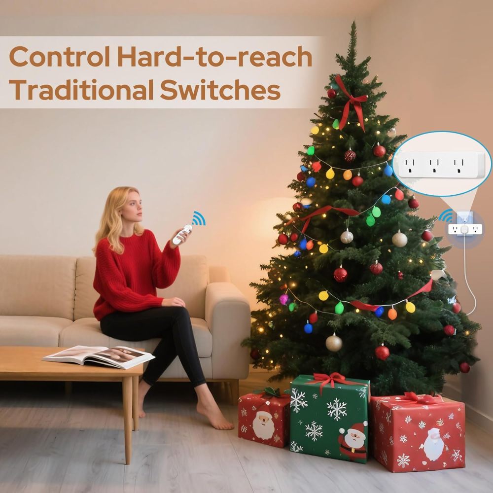 LoraTap Wireless Remote Control Outlet Extender, 3 Independent Outlets 15A/1875W Power Strip, No Interference No Wiring No WiFi, 100ft Long Range