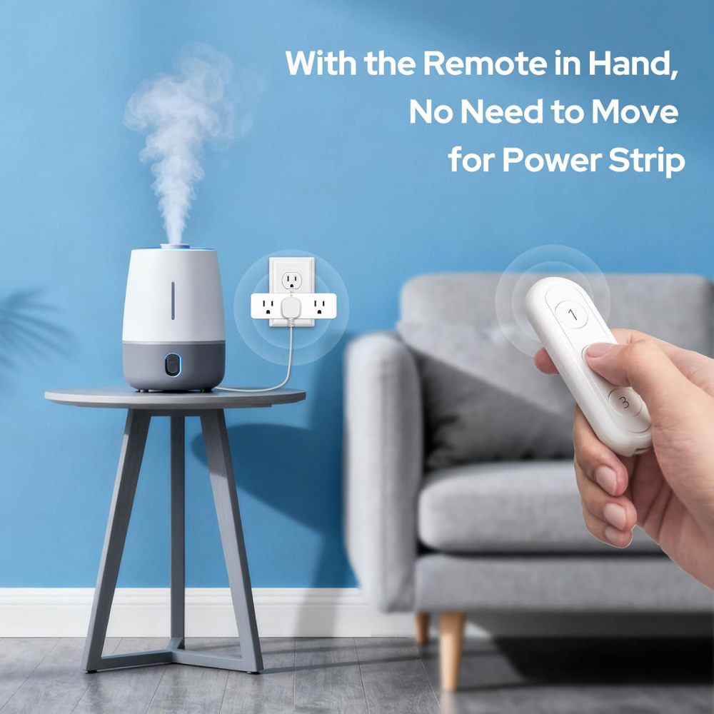 LoraTap Wireless Remote Control Outlet Extender, 3 Independent Outlets 15A/1875W Power Strip, No Interference No Wiring No WiFi, 100ft Long Range