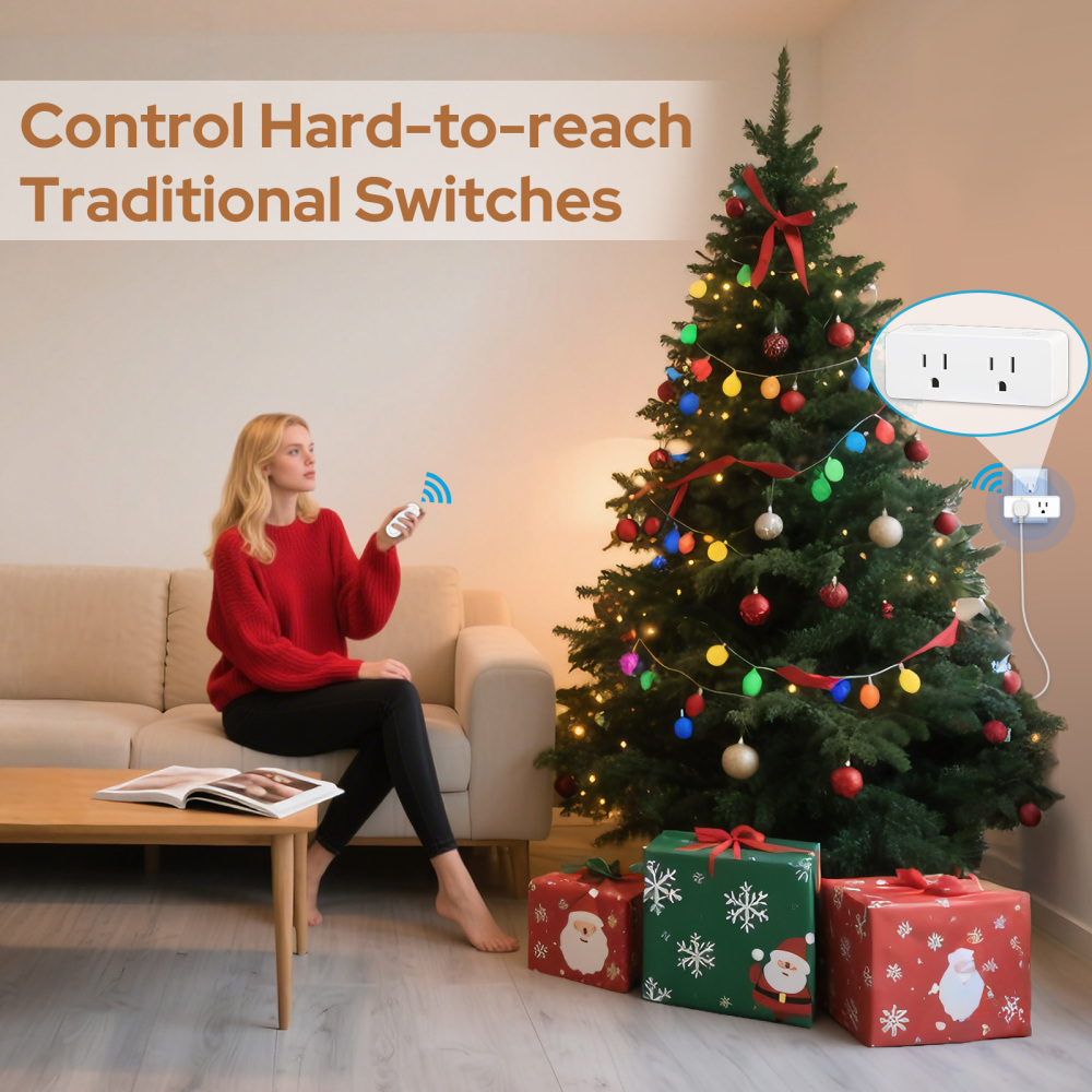 LoraTap Wireless Remote Control Outlet Extender, 2 Independent Outlets 15A/1875W Power Strip, No Interference No Wiring No WiFi, 100ft Long Range
