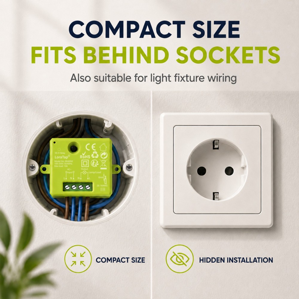 LoraTap Smart Relay Switch: No Hub Required, Auto 2.4G/5G WiFi, For Renters & Old Homes, App & Timer Control, Alexa Voice Control, 100-250V AC 10A