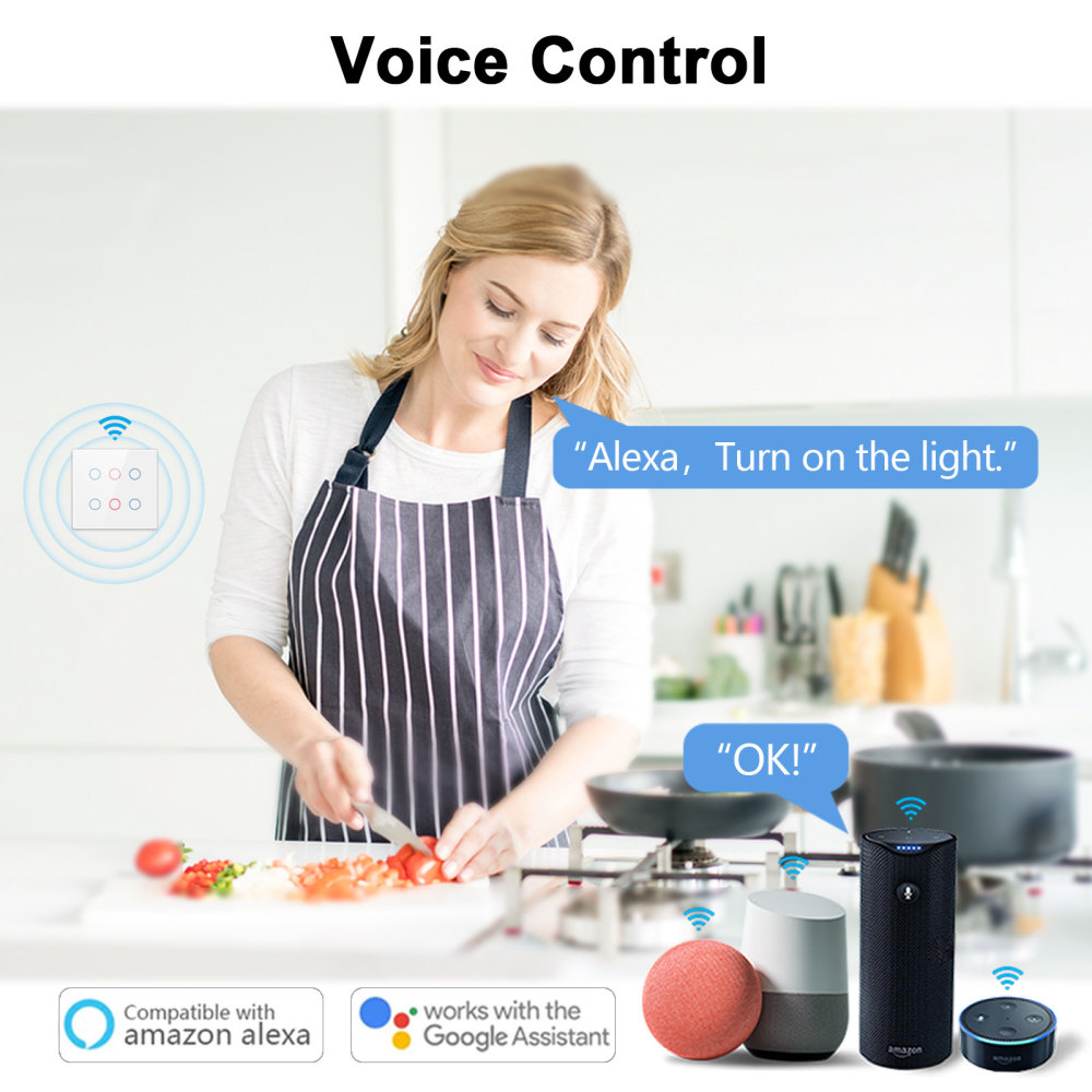 LoraTap Smart Life 6 Gang Brazil Touch Panel Light Switch Tuya App Remote Google Home Alexa Voice Control Automation residential