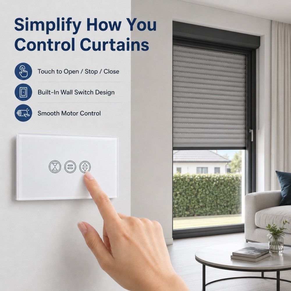 LoraTap WiFi Touch Curtain Switch for Motorized Curtains & Shutters, 600W AC. Supports APP, Alexa/Google Home Voice Control & Remote Timer