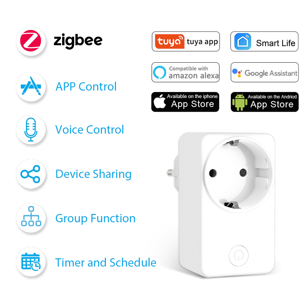 LoraTap ZigBee EU Socket 16A Power Tuya Smart Life APP Remote Voice Control Timer Plug Switch With Alexa Google Home Zigbee2MQTT