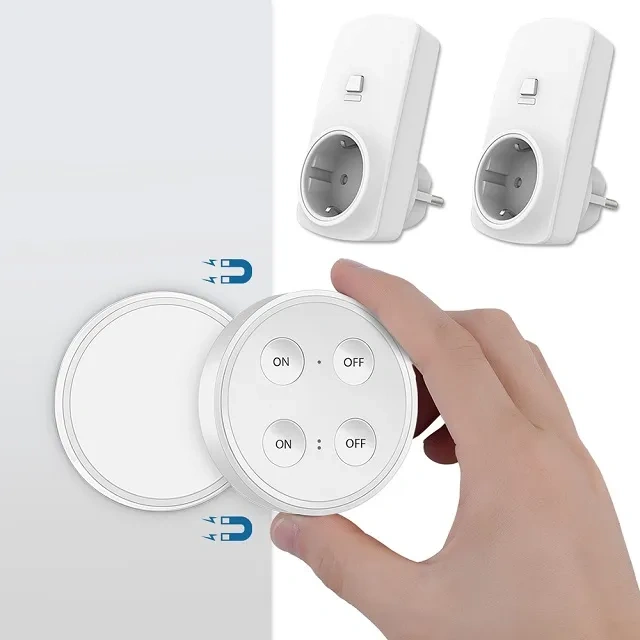 EU Plug Magnetic Wireless Remote Control Socket Kit 16A White(1 Remote + 2 Plugs)