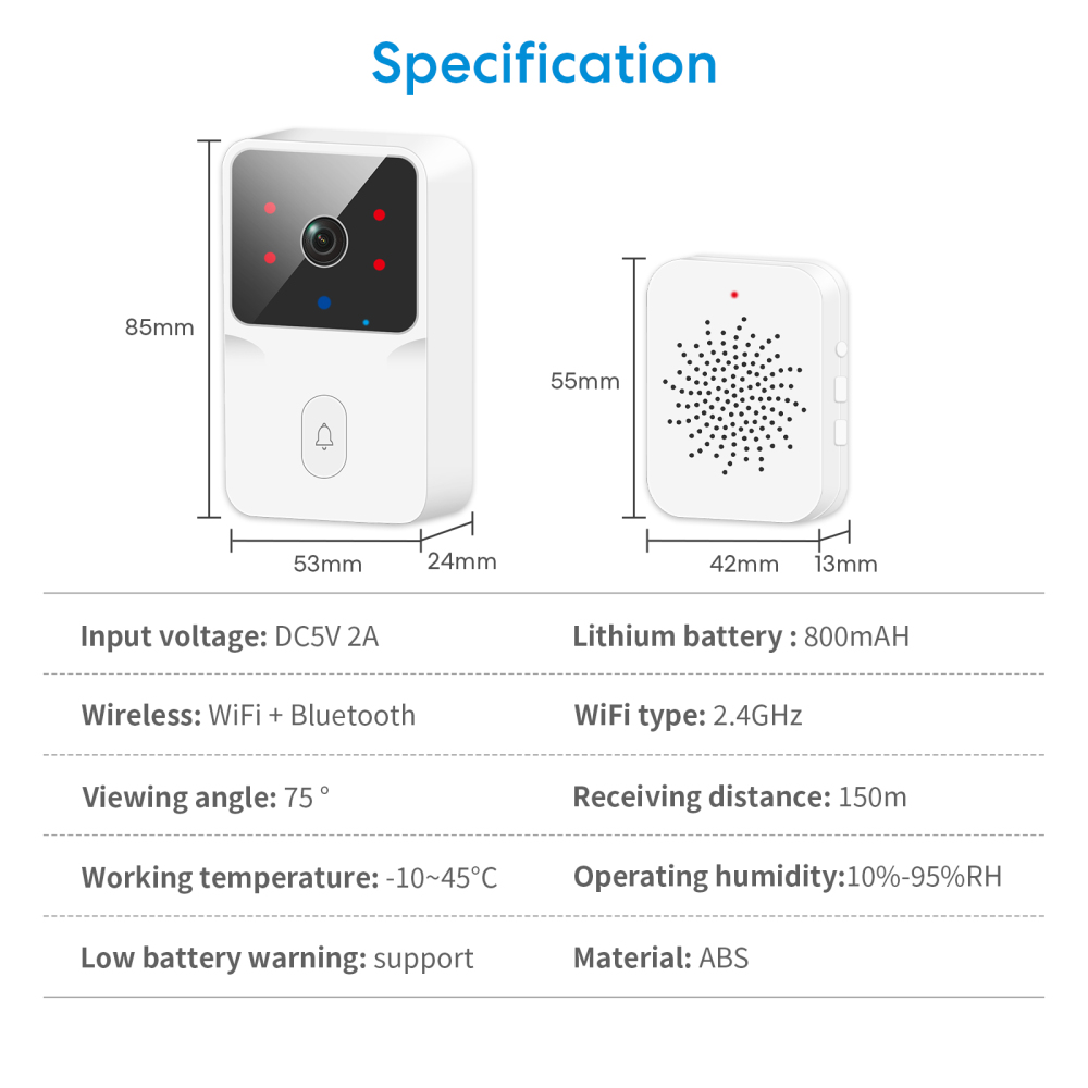 LoraTap Tuya Smart Life WiFi Video Doorbell Camera 2.4Ghz Remote Real-time Conversation Outdoor Security System