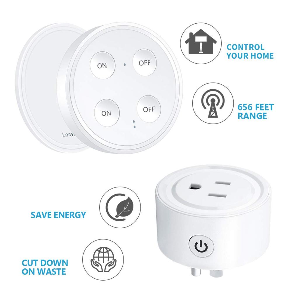 Mini Remote Control Outlet Plug Adapter with Remote, 656ft Range Wireless Light Switch for Household Appliances, No Hub Required, 10A/1100W, White