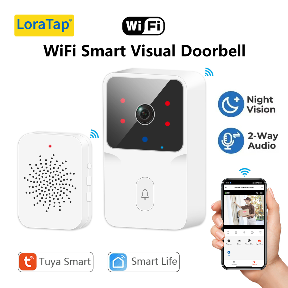 LoraTap Tuya Smart Life WiFi Video Doorbell Camera 2.4Ghz Remote Real-time Conversation Outdoor Security System