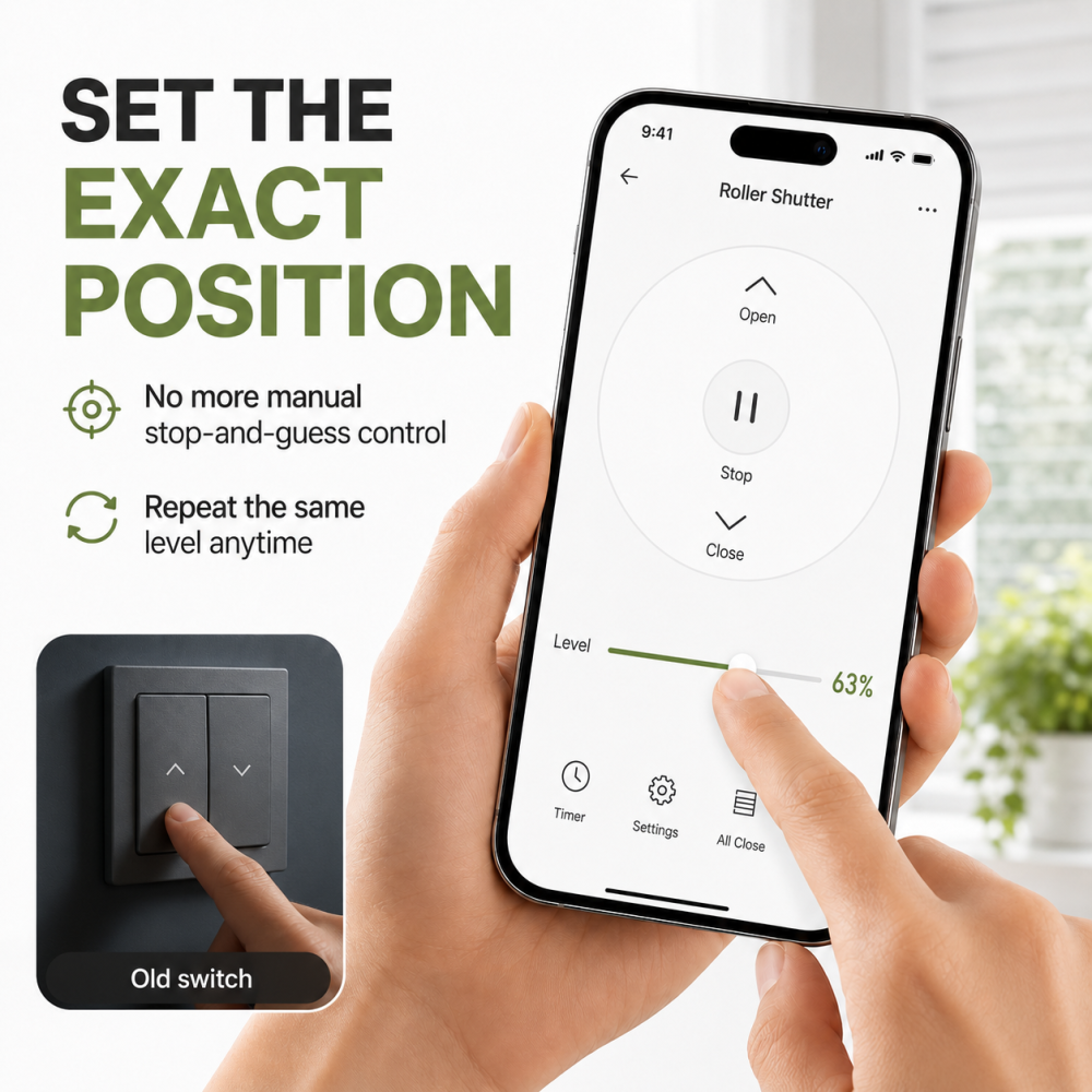 LoraTap Interruttore Tocco per tende Compatibile con Alexa/Google Home/Smart Life, Controllo Percentuale e Controllo Vocale (Filo Neutro Richiesto)