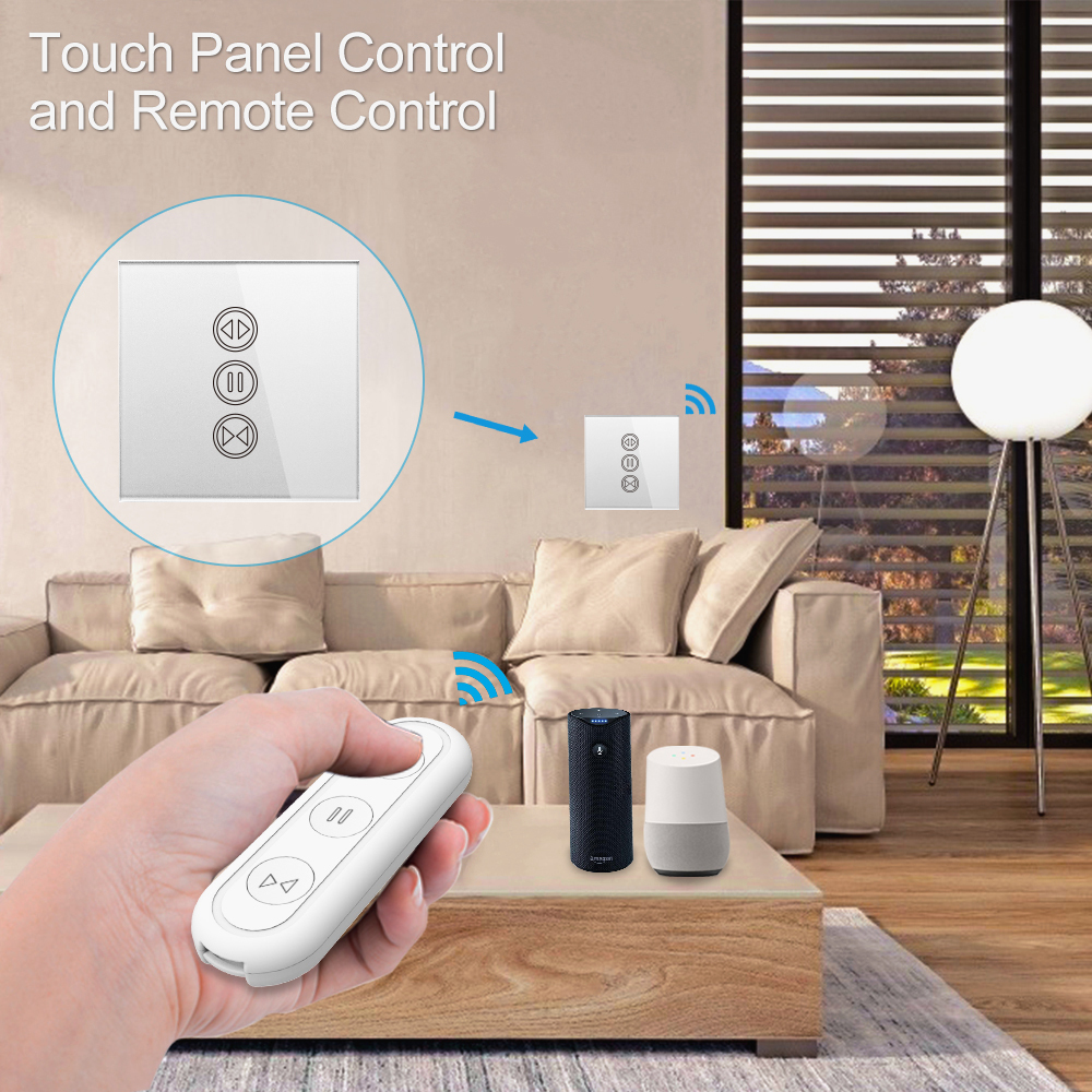 Remote Control Silver Curtain Blind WiFi Touch Switch for Electrical Roller Shutter, Sunscreen, Voice Control by Google Home Alexa echo