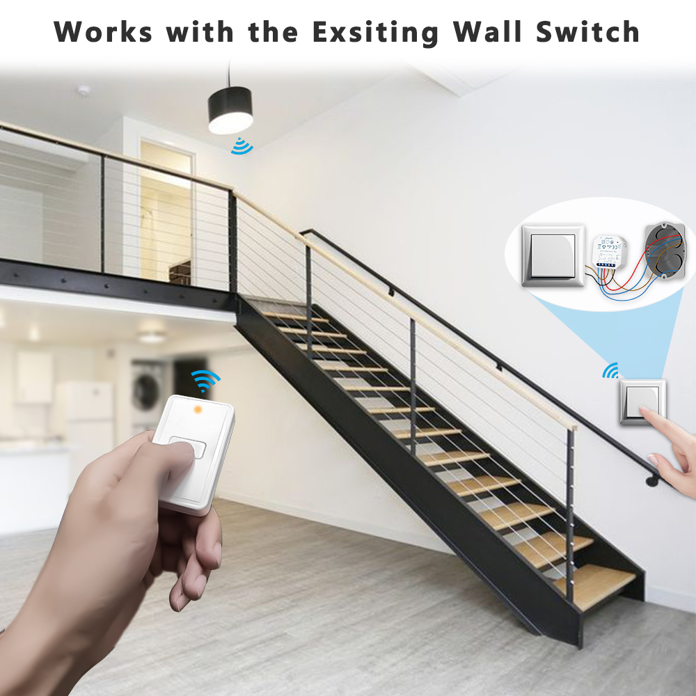 LoraTap Wireless Light Switch, Remote Control with Magnetic Base, Wireless Parallel Switch, Radio Wall Transmitter and RF Relay Receiver 10A