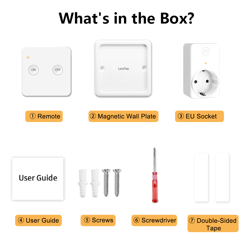 LoraTap EU FR RF Wireless 16A 230V 3680W Power Socket Plug Kit Control by 2 Channels Magnetic Portable Remote No WiFi No Hub
