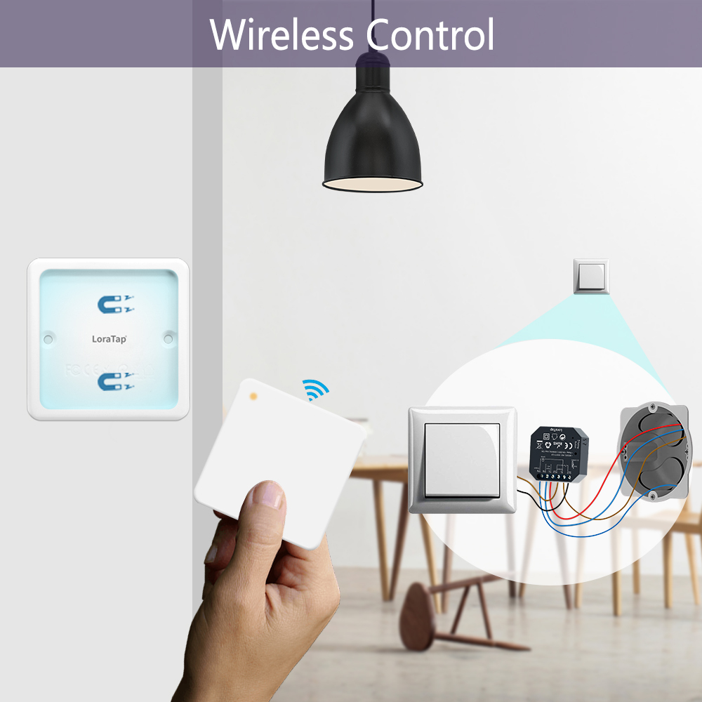LoraTap 868Mhz Magnetic Smart Light Switch LED Push Button Wireless Remote Control AC100~250V 10A 1 CH Relay Controller for Lamp