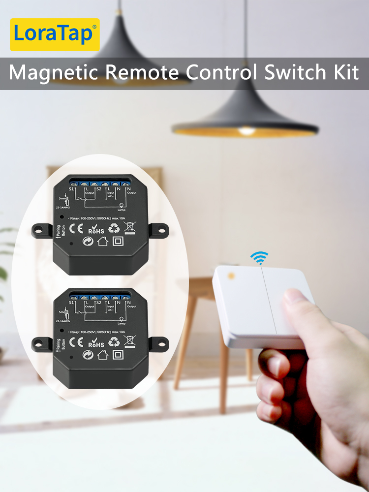 LoraTap 868Mhz Magnetic Smart Light Switch LED Push Button Wireless Remote Control AC100~250V 10A 1 CH Relay Controller for Lamp