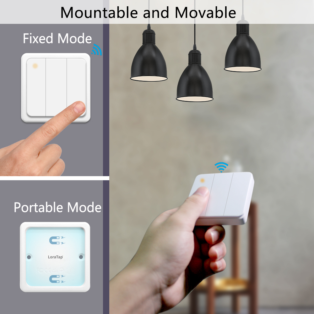 LoraTap 868Mhz Magnetic Smart Light Switch LED Push Button Wireless Remote Control AC100~250V 10A 1 CH Relay Controller for Lamp