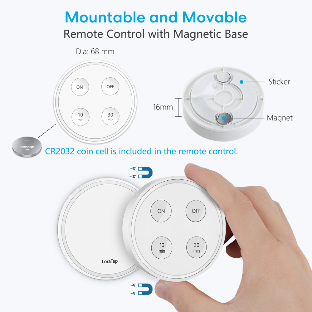 LoraTap Wireless Switch Kit, with 10min 30min Timer, 2500W Receiver, 868Mhz Radio Transmitter, Back and forth, Wall Remote Control for VMC Lighting