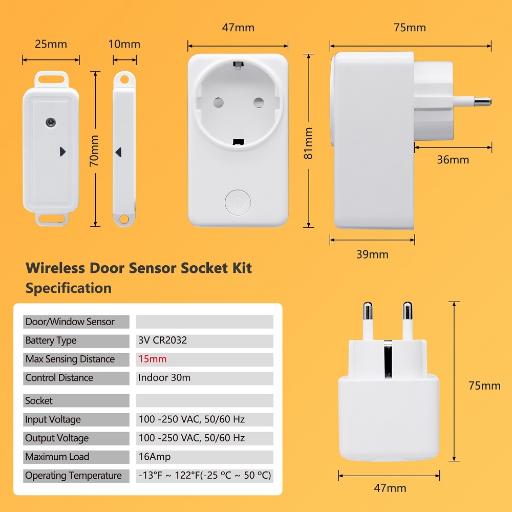 LoraTap Mini wireless exhaust control with window magnetic contact and radio socket for cooker hood, fireplace window switch, wireless window contact