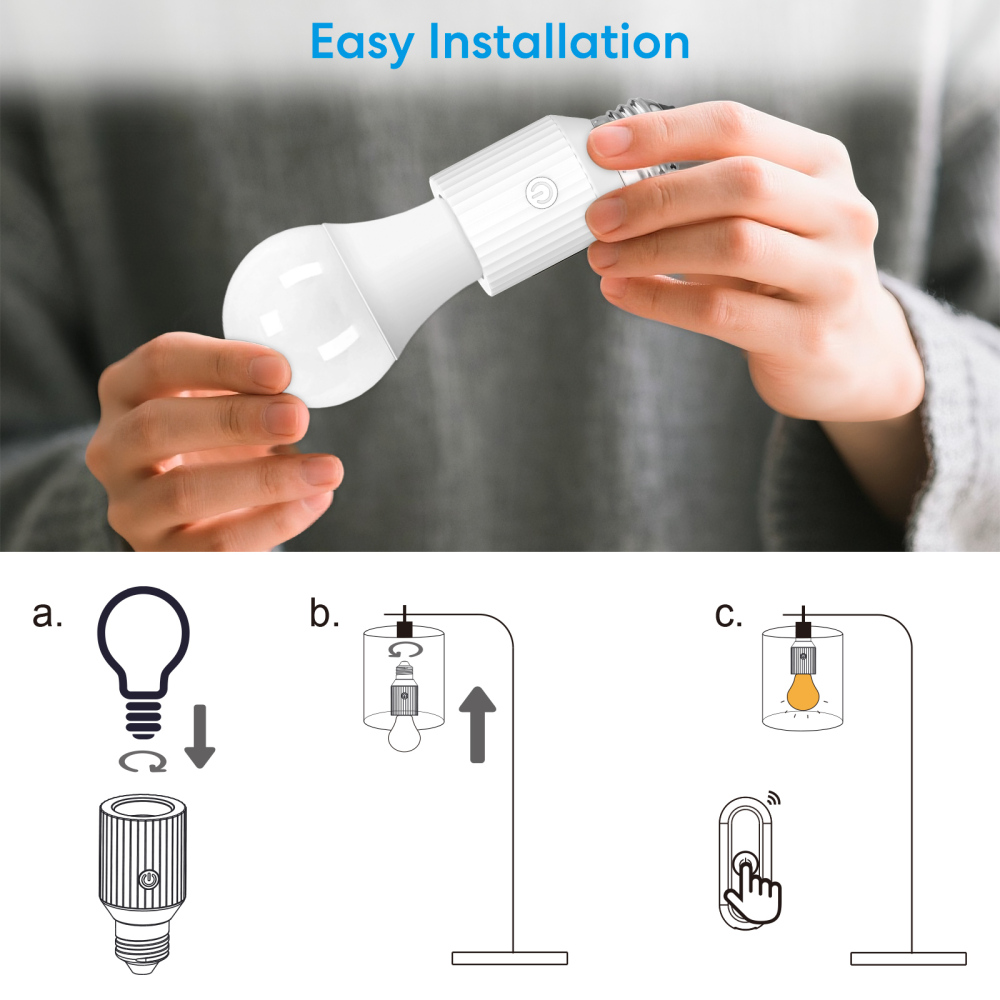 LoraTap WiFi Smart Lamp Holder, E26/27 Smart Adapter, Control with Smart Life App, Compatible with Alexa Voice, WiFi Lamp Holder, 60W Max
