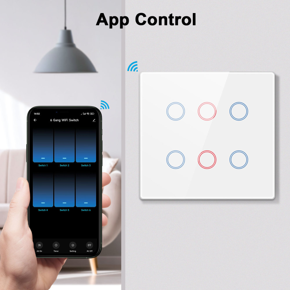 LoraTap Smart Life 6 Gang Brazil Touch Panel Light Switch Tuya App Remote Google Home Alexa Voice Control Automation residential