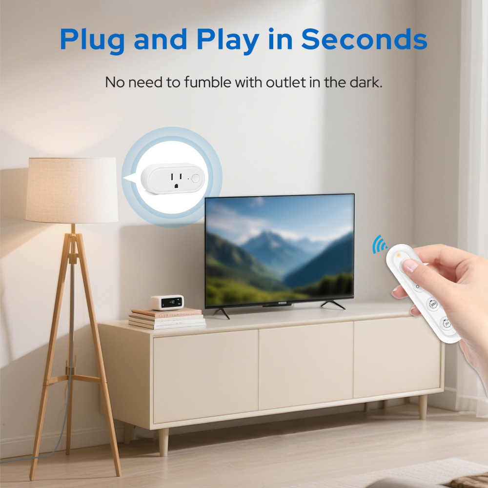 Remote Control Timer Outlet, Dual Countdown 30min/2h Auto Shut Off, 15A/1800W, Elderly & Kid Safe, Ideal for Sleep Lights & Small Appliances