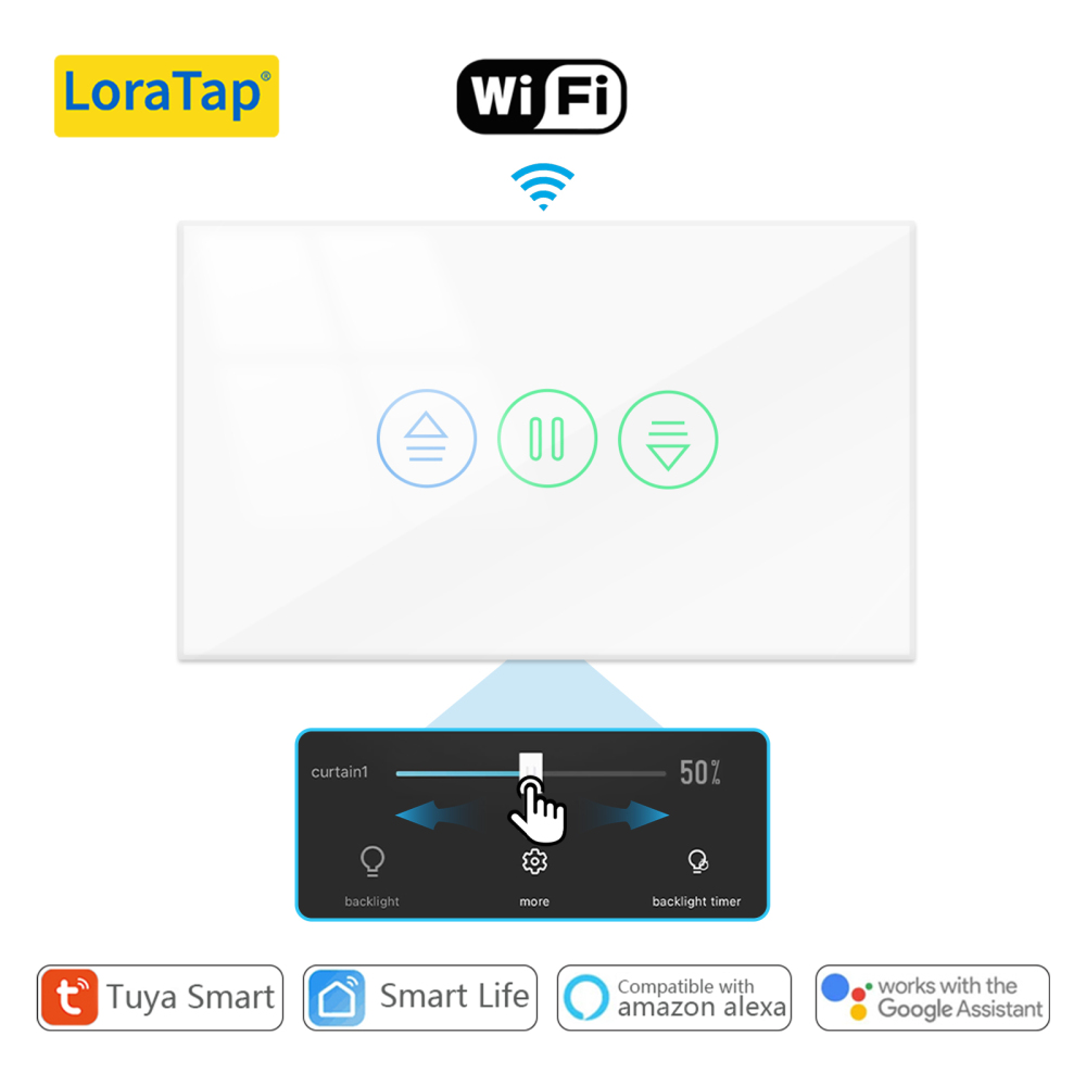 Tuya Smart Life 7th Generation Roller Shutter Curtain Switch Backlight Percentage Remote Control by Google Assistant Alexa