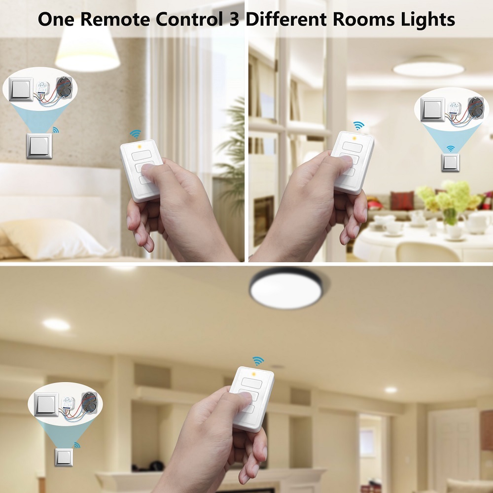 LoraTap Wireless Light Switch, Remote Control with Magnetic Base, Wireless Parallel Switch, Radio Wall Transmitter and RF Relay Receiver 10A