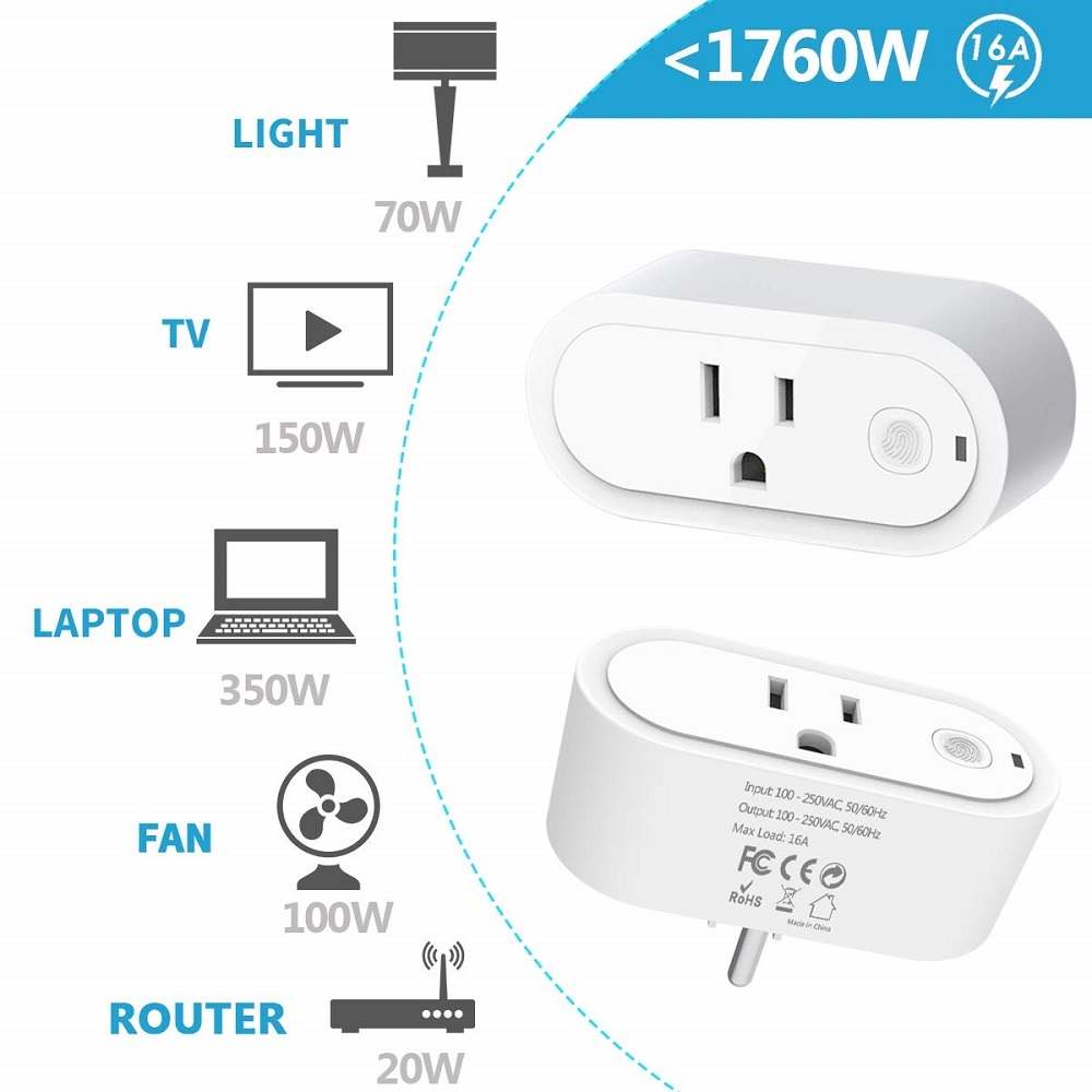 Remote Control Outlet Plug Adapter with Remote, 656ft Range Wireless Switch for Lights and Household Appliances, No Hub Required, 16A/1760W, White