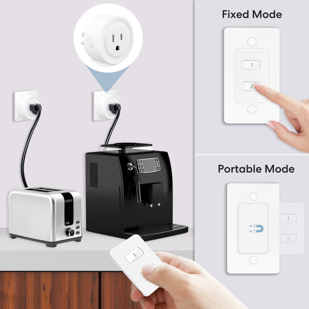 LoraTap Mini Wireless Remote Control Outlet Plug Adapter (2 Pack) with Remote, 2 Channel Wall Switch, 656ft Control Range for Indoor Lamps, 10A/1100W