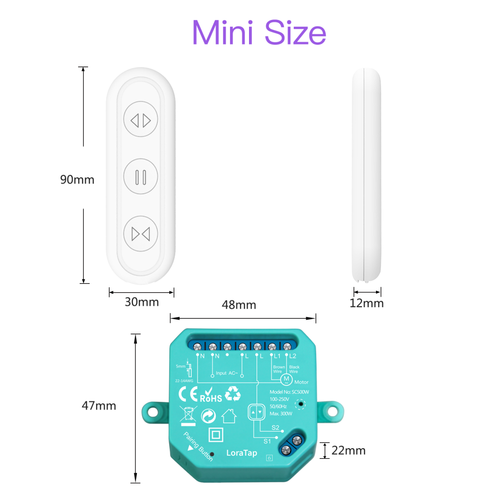 LoraTap Roller Shutter Module Wireless RF Remote Control 868MHz Radio Transmitter Switch Curtain Blinds Wall Relay