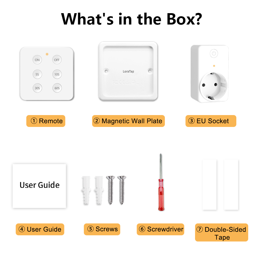 LoraTap EU KR Wireless Kitchen Food Process Garbage Disposal Waste Wireless Switch Timer 16A Plug with 4,6 Button Remote Control
