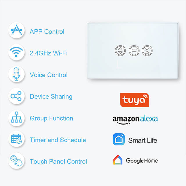 Tuya Smart Life WiFi Curtain Switch for Electric motorized Curtain Blind Roller Shutter Google Home Alexa Echo Voice Control, US Standard