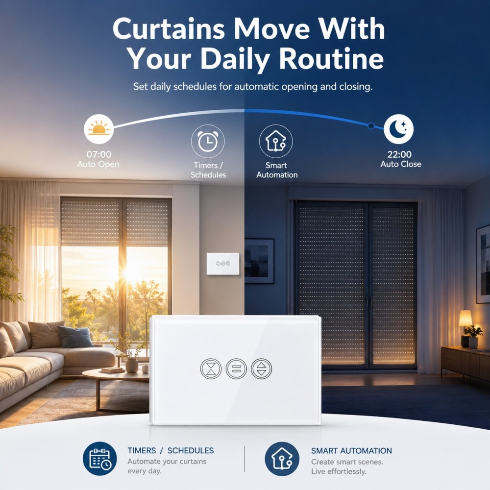 LoraTap WiFi Touch Curtain Switch for Motorized Curtains & Shutters, 600W AC. Supports APP, Alexa/Google Home Voice Control & Remote Timer