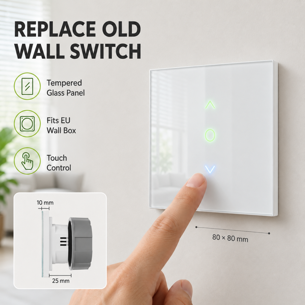 LoraTap Interruttore Tocco per tende Compatibile con Alexa/Google Home/Smart Life, Controllo Percentuale e Controllo Vocale (Filo Neutro Richiesto)