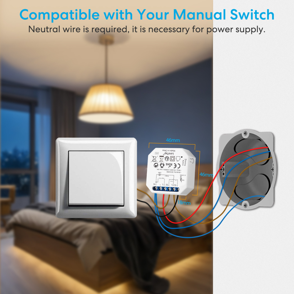 LoraTap Wireless Switch Kit, with 10min 30min Timer, Parallel Back and forth, 2500W Receiver, 868Mhz Radio Transmitter, Wall Switch for VMC Lighting