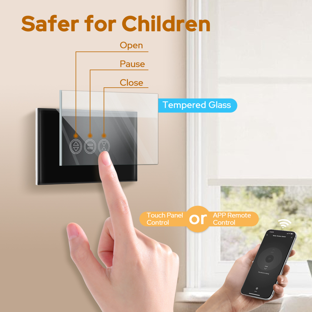 LoraTap WiFi Touch Curtain Switch for Motorized Curtains & Shutters, 600W AC. Supports APP, Alexa/Google Home Voice Control & Remote Timer