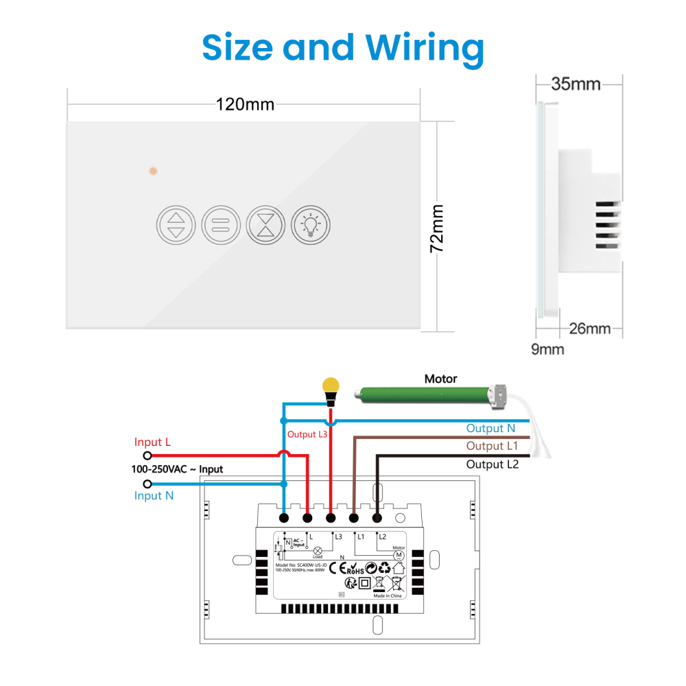 LoraTap ZigBee 3.0 Tuya Smart Life Roller Shutter Curtain Light US Switch for Motorized Blinds Work for Alexa Google Home