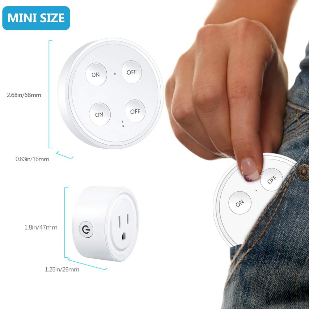 Mini Remote Control Outlet Plug Adapter with Remote, 656ft Range Wireless Light Switch for Household Appliances, No Hub Required, 10A/1100W, White