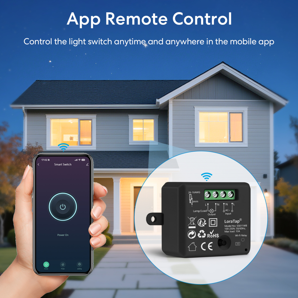 LoraTap Tuya Smart Life Wireless Light Relay Module with 1 Button Remote Control Timer Work with Google Assistant and Alexa