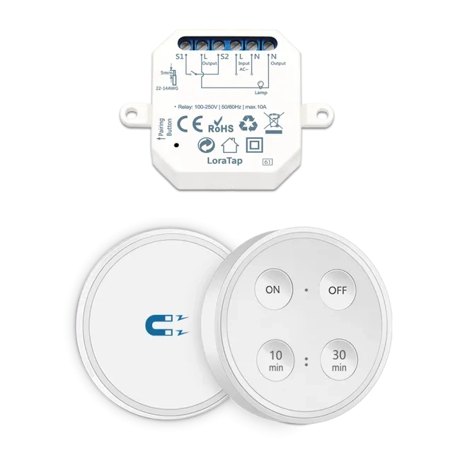 LoraTap Wireless Switch Kit, with 10min 30min Timer, Parallel Back and forth, 2500W Receiver, 868Mhz Radio Transmitter, Wall Switch for VMC Lighting