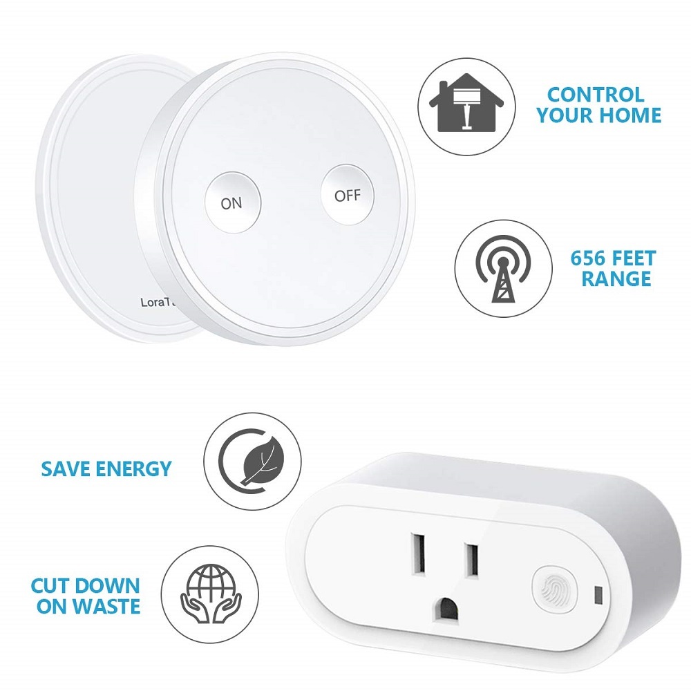 Remote Control Outlet Plug Adapter with Remote, 656ft Range Wireless Switch for Lights and Household Appliances, No Hub Required, 16A/1760W, White
