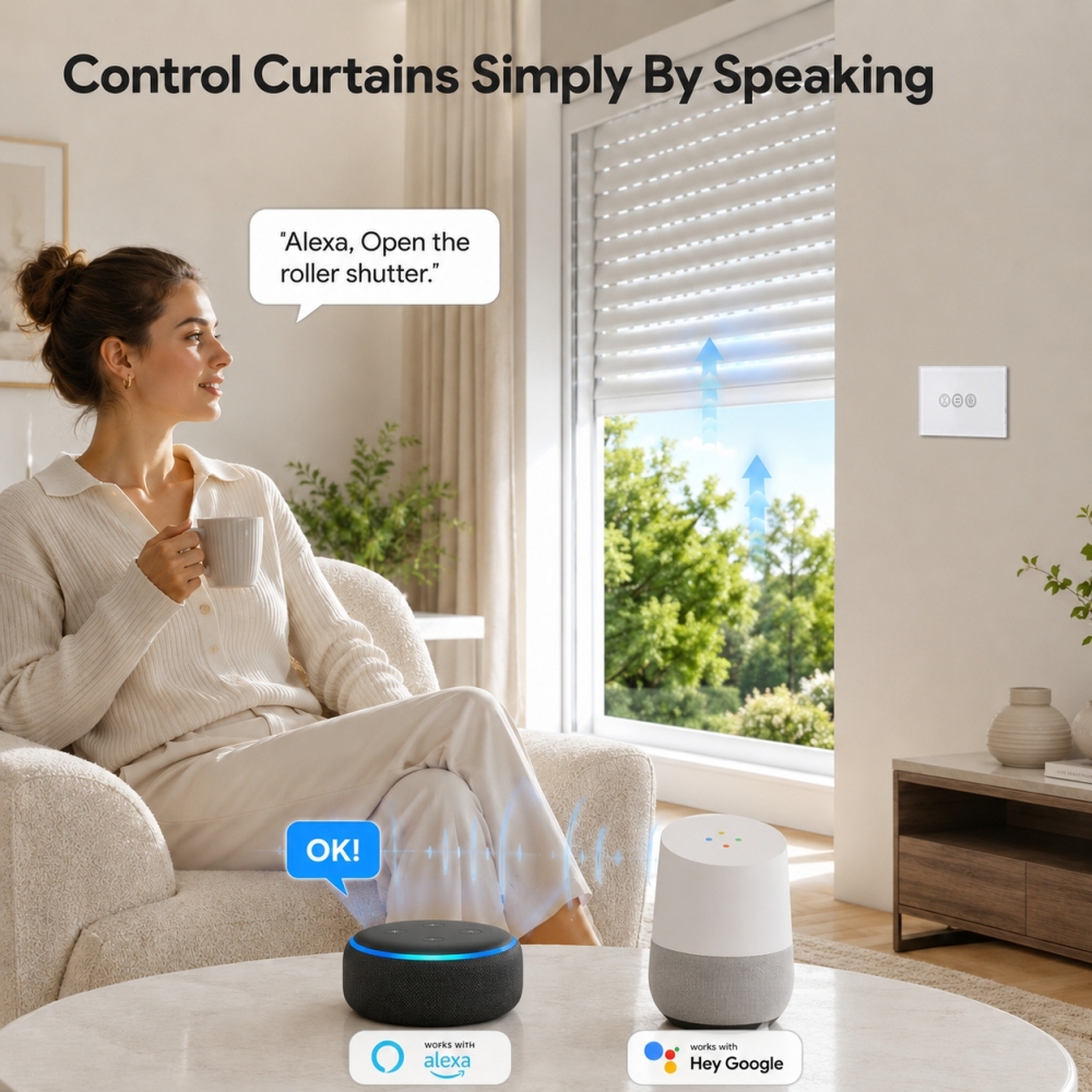 LoraTap WiFi Touch Curtain Switch for Motorized Curtains & Shutters, 600W AC. Supports APP, Alexa/Google Home Voice Control & Remote Timer