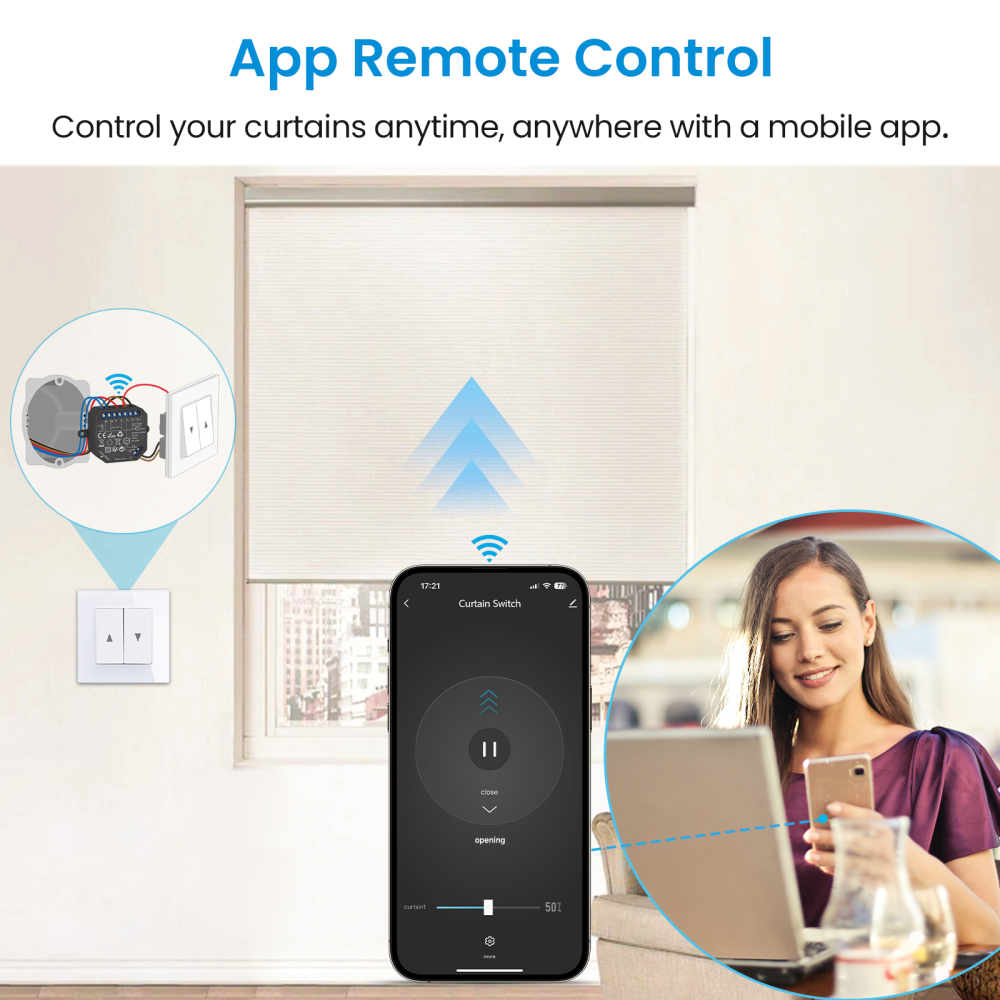 Tuya Smart Life 4th Generation Curtain Switch Roller Shutter Module Percentage Remote Voice Control via Google Assistant Alexa