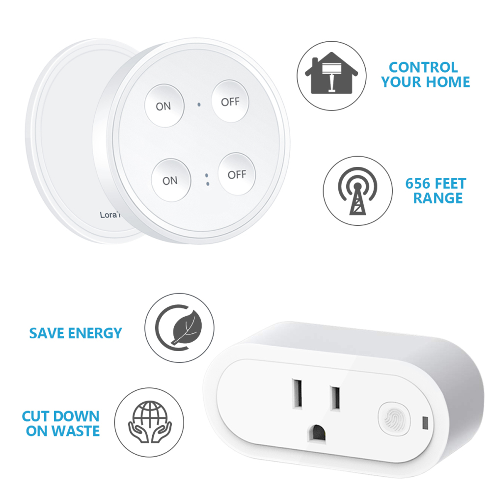 Remote Control Outlet Plug Adapter with Remote, 656ft Range Wireless Switch for Lights and Household Appliances, No Hub Required, 16A/1760W, White