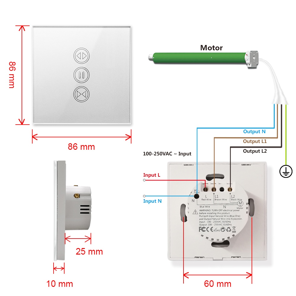Remote Control Silver Curtain Blind WiFi Touch Switch for Electrical Roller Shutter, Sunscreen, Voice Control by Google Home Alexa echo