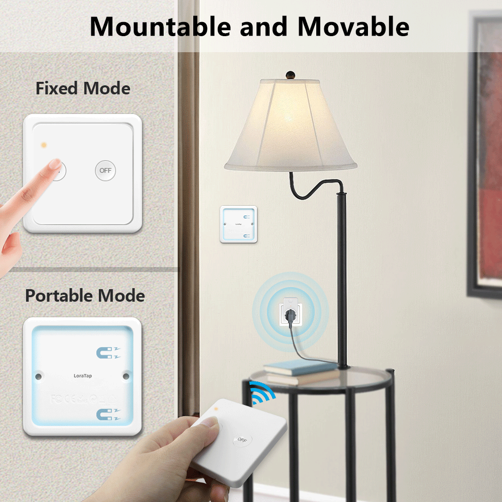 LoraTap EU FR RF Wireless 16A 230V 3680W Power Socket Plug Kit Control by 2 Channels Magnetic Portable Remote No WiFi No Hub
