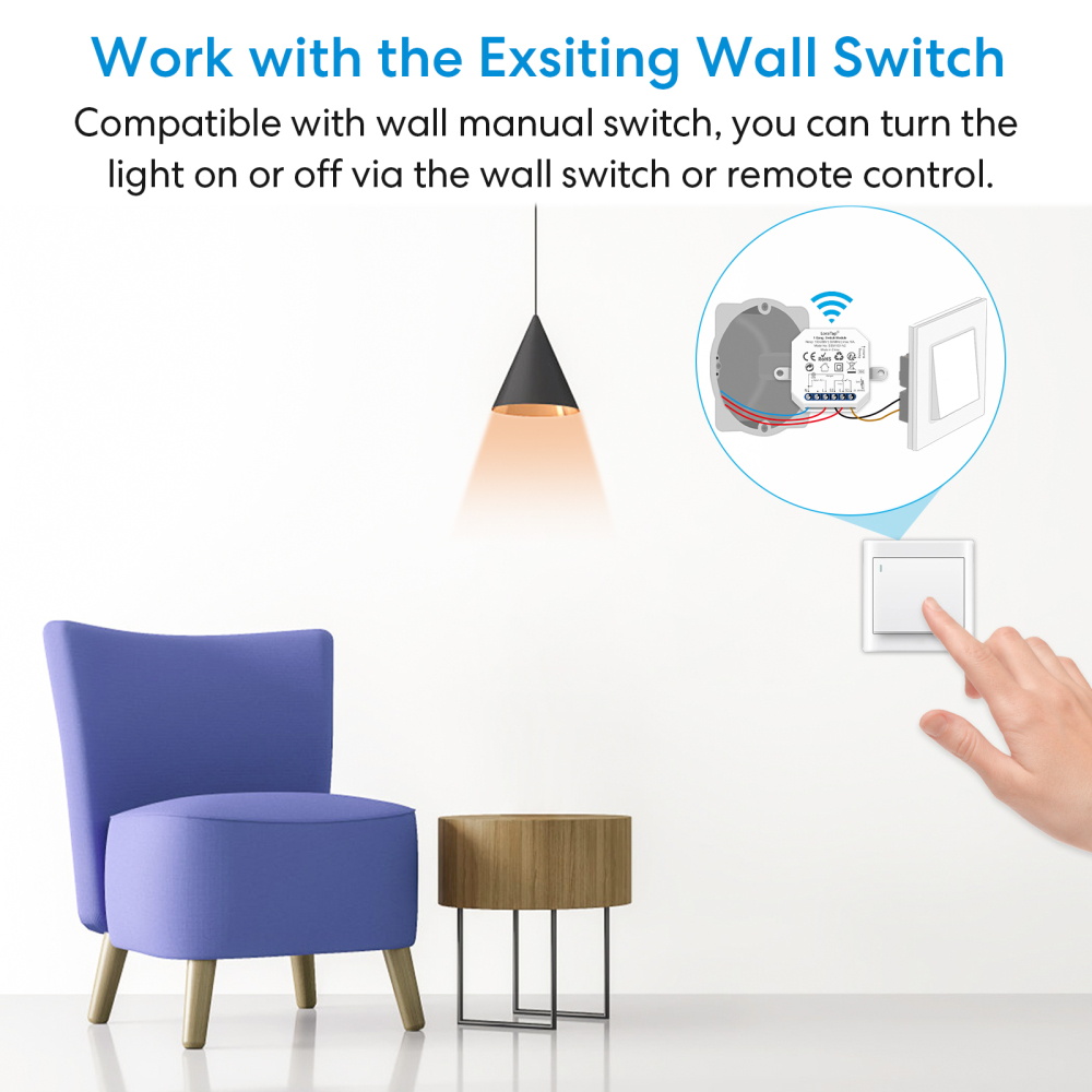 LoraTap Wireless RF 433Mhz 16A Two-ways Control Switch Relay Module With 4 Gang Remote Kit Compatible Multiple Wall Switches